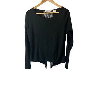 KERSH Black Knit Open Pattern Back Asymmetrical Long Sleeve Pullover Sweater S